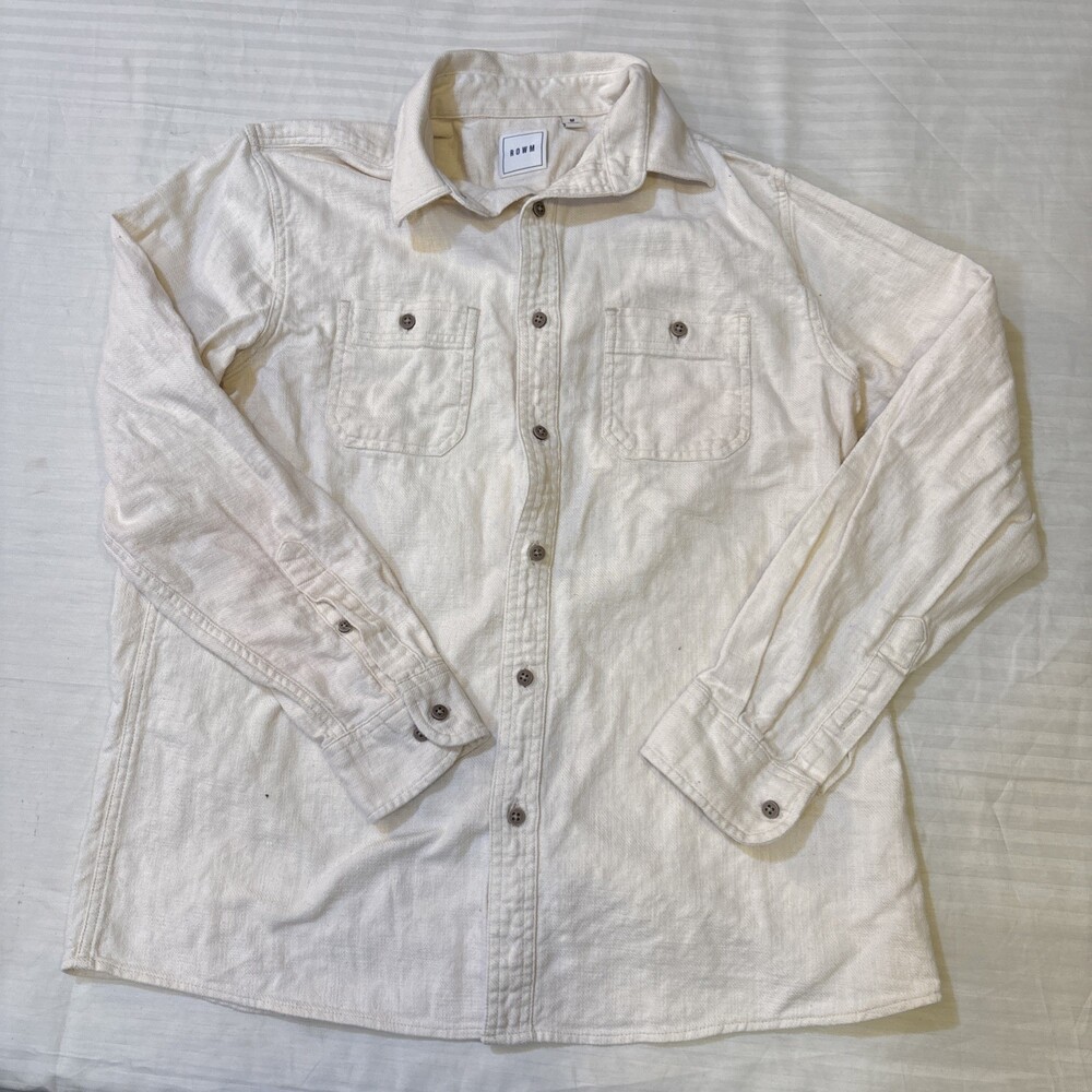 ROWM Men’s Medium Utility Overshirt Jacket Cream Off White Button Up. 338